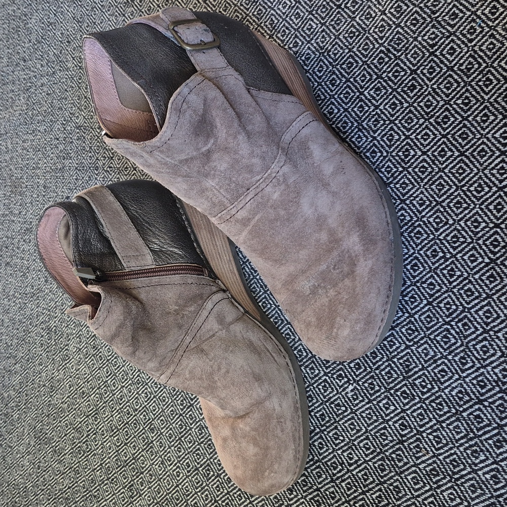 Dansko Taupe Suede & Dark Brown Leather Ankle Booties